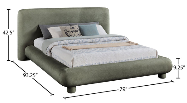 Meridian Furniture Blair Upholstered Full Bed with Curved Headboard for Stylish and Comfortable Modern Bedrooms Green Chenille Fabric B1235Green-F
