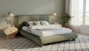 Meridian Furniture Blair Upholstered Full Bed with Curved Headboard for Stylish and Comfortable Modern Bedrooms Green Chenille Fabric B1235Green-F