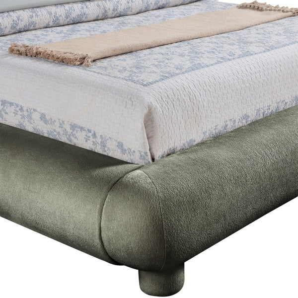 Meridian Furniture Blair Upholstered Full Bed with Curved Headboard for Stylish and Comfortable Modern Bedrooms Green Chenille Fabric B1235Green-F