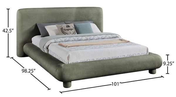 Meridian Furniture Blair Upholstered King Bed Curved Padded Headboard Stylish Frame for Modern Bedroom Green Chenille Fabric B1235Green-K
