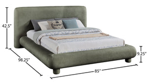 Meridian Furniture Blair Queen Upholstered Bed Curved Headboard Plush Fabric Modern Neutral Bedroom Frame Green Chenille Fabric B1235Green-Q