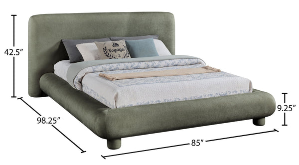 Meridian Furniture Blair Queen Upholstered Bed Curved Headboard Plush Fabric Modern Neutral Bedroom Frame Green Chenille Fabric B1235Green-Q