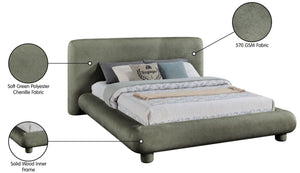 Meridian Furniture Blair Queen Upholstered Bed Curved Headboard Plush Fabric Modern Neutral Bedroom Frame Green Chenille Fabric B1235Green-Q