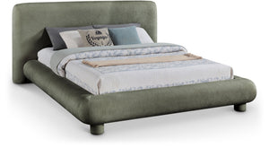 Meridian Furniture Blair Queen Upholstered Bed Curved Headboard Plush Fabric Modern Neutral Bedroom Frame Green Chenille Fabric B1235Green-Q