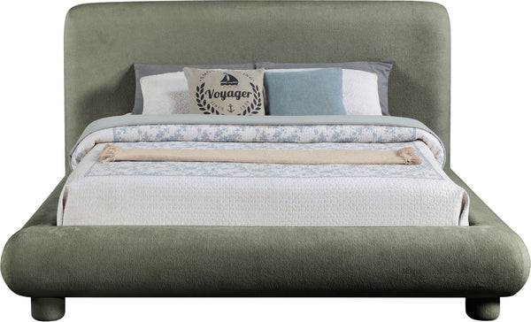Meridian Furniture Blair Queen Upholstered Bed Curved Headboard Plush Fabric Modern Neutral Bedroom Frame Green Chenille Fabric B1235Green-Q