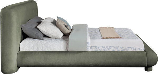 Meridian Furniture Blair Queen Upholstered Bed Curved Headboard Plush Fabric Modern Neutral Bedroom Frame Green Chenille Fabric B1235Green-Q