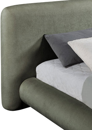 Meridian Furniture Blair Queen Upholstered Bed Curved Headboard Plush Fabric Modern Neutral Bedroom Frame Green Chenille Fabric B1235Green-Q