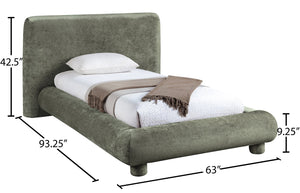 Meridian Furniture Blair Upholstered Twin Bed Rounded Headboard Soft Fabric Frame for Modern Bedroom Decor Green Chenille Fabric B1235Green-T