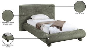 Meridian Furniture Blair Upholstered Twin Bed Rounded Headboard Soft Fabric Frame for Modern Bedroom Decor Green Chenille Fabric B1235Green-T