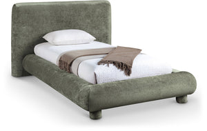 Meridian Furniture Blair Upholstered Twin Bed Rounded Headboard Soft Fabric Frame for Modern Bedroom Decor Green Chenille Fabric B1235Green-T