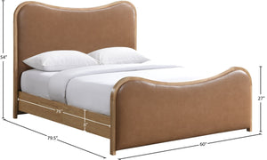 Meridian Furniture Arvada Full Bed Upholstered Wingback Frame with Walnut Base Mid-century Modern Bedroom Platform Cognac Vegan Leather B1236Cognac-F