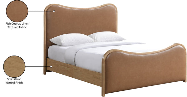 Meridian Furniture Arvada Full Bed Upholstered Wingback Frame with Walnut Base Mid-century Modern Bedroom Platform Cognac Vegan Leather B1236Cognac-F