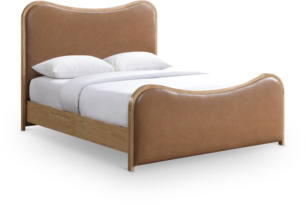 Meridian Furniture Arvada Cognac Vegan Leather Queen Bed with Sculpted Mid-century Modern Frame B1236Cognac-Q