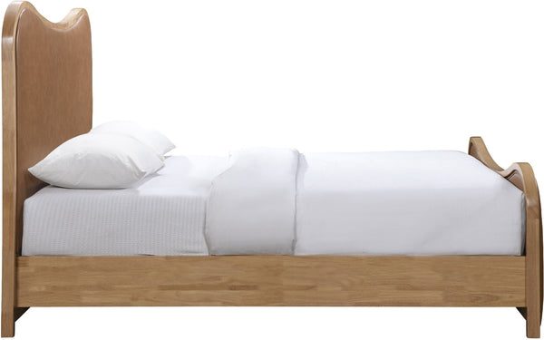 Meridian Furniture Arvada Cognac Vegan Leather Queen Bed with Sculpted Mid-century Modern Frame B1236Cognac-Q