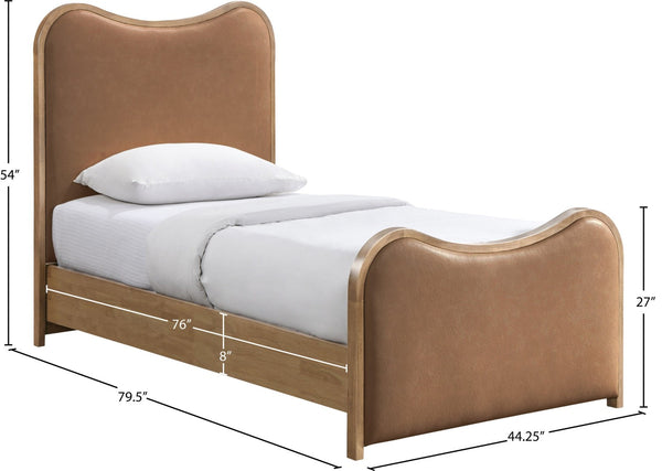 Meridian Furniture Arvada Twin Platform Bed Vegan Leather Upholstered Mid-century Modern Bedroom Frame B1236Cognac-T