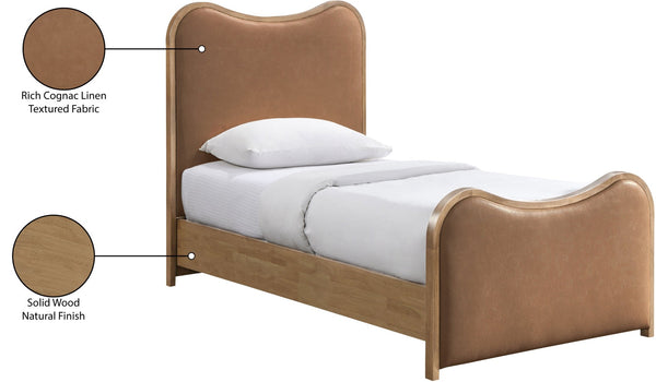 Meridian Furniture Arvada Twin Platform Bed Vegan Leather Upholstered Mid-century Modern Bedroom Frame B1236Cognac-T