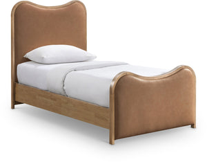 Meridian Furniture Arvada Twin Platform Bed Vegan Leather Upholstered Mid-century Modern Bedroom Frame B1236Cognac-T