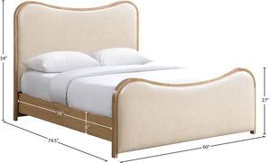 Meridian Furniture Arvada Full Bed Upholstered Wingback Frame with Walnut Base Mid-century Modern Bedroom Platform Cream Vegan Leather - A B1236Cream-F