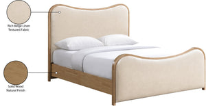 Meridian Furniture Arvada Full Bed Upholstered Wingback Frame with Walnut Base Mid-century Modern Bedroom Platform Cream Vegan Leather - A B1236Cream-F