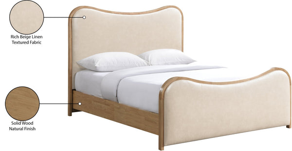 Meridian Furniture Arvada Full Bed Upholstered Wingback Frame with Walnut Base Mid-century Modern Bedroom Platform Cream Vegan Leather - A B1236Cream-F