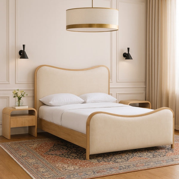 Meridian Furniture Arvada Cream Vegan Leather King Bed with Sculpted Headboard and Solid Wood Base B1236Cream-K