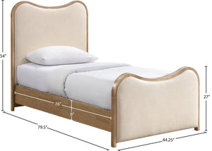 Meridian Furniture Arvada Twin Bed Vegan Leather Upholstered Mid-century Frame with Sculptural Headboard B1236Cream-T