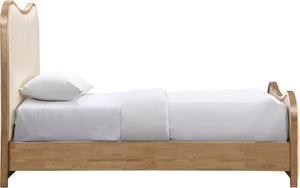 Meridian Furniture Arvada Twin Bed Vegan Leather Upholstered Mid-century Frame with Sculptural Headboard B1236Cream-T