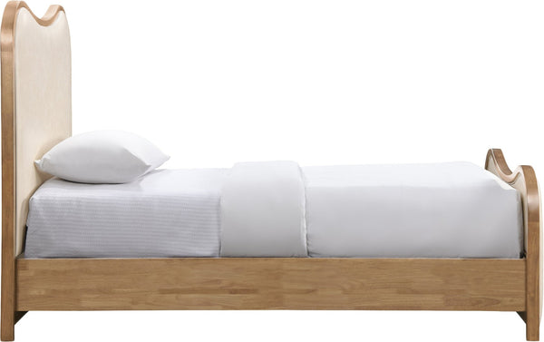Meridian Furniture Arvada Twin Bed Vegan Leather Upholstered Mid-century Frame with Sculptural Headboard B1236Cream-T
