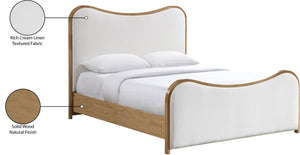 Meridian Furniture Arvada Full Bed Upholstered Wingback Frame with Walnut Base Mid-century Modern Bedroom Platform Cream Linen Textured Fabric - A B1237Cream-F