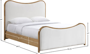 Meridian Furniture Arvada Sculptural Queen Bed with Cream Linen Upholstery and Natural Wood Platform Base B1237Cream-Q