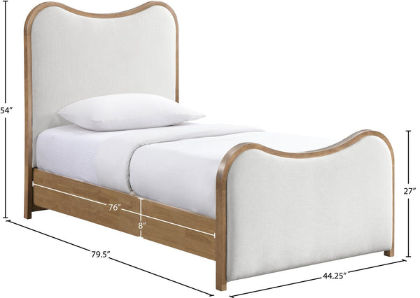 Meridian Furniture Arvada Twin Bed Sculptural Linen Upholstered Platform Frame for Modern Bedrooms B1237Cream-T