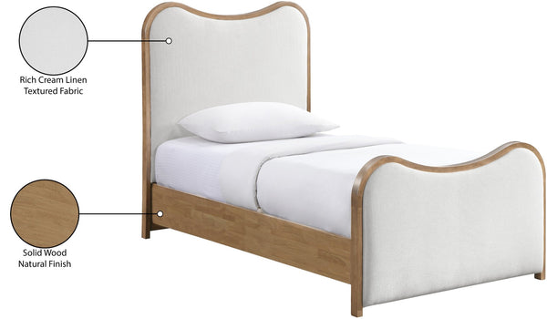 Meridian Furniture Arvada Twin Bed Sculptural Linen Upholstered Platform Frame for Modern Bedrooms B1237Cream-T