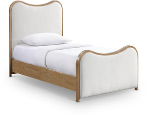 Meridian Furniture Arvada Twin Bed Sculptural Linen Upholstered Platform Frame for Modern Bedrooms B1237Cream-T