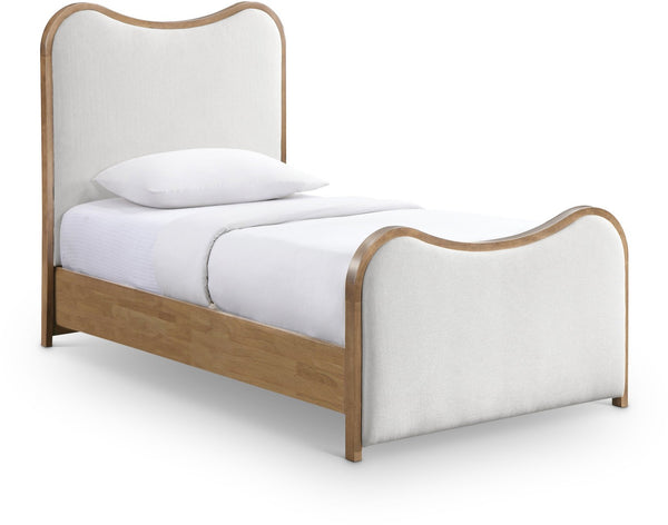 Meridian Furniture Arvada Twin Bed Sculptural Linen Upholstered Platform Frame for Modern Bedrooms B1237Cream-T