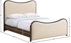 Meridian Furniture Arvada Full Bed Upholstered Wingback Frame with Walnut Base Mid-century Modern Bedroom Platform Cream Vegan Leather - B B1238Cream-F