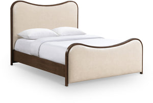 Meridian Furniture Arvada Full Bed Upholstered Wingback Frame with Walnut Base Mid-century Modern Bedroom Platform Cream Vegan Leather - B B1238Cream-F