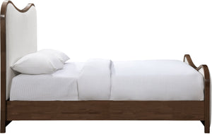 Meridian Furniture Arvada King Bed Sculptural Linen Upholstered Frame with Walnut Wood Base Platform B1239Beige-K