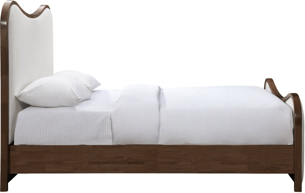 Meridian Furniture Arvada King Bed Sculptural Linen Upholstered Frame with Walnut Wood Base Platform B1239Beige-K