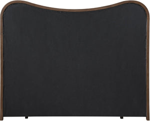 Meridian Furniture Arvada King Bed Sculptural Linen Upholstered Frame with Walnut Wood Base Platform B1239Beige-K