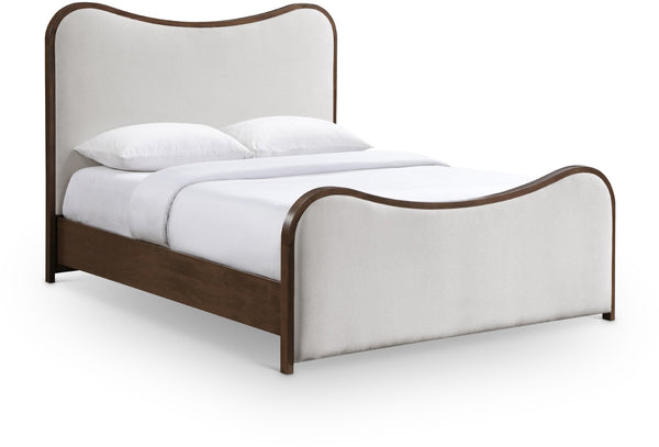 Meridian Furniture Arvada Queen Bed Linen Upholstered Platform Frame with Walnut Wood Base B1239Beige-Q