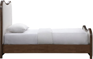 Meridian Furniture Arvada Linen Upholstered Twin Platform Bed Mid Century Sculpted Walnut Wood Base B1239Beige-T