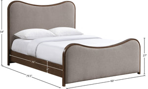 Meridian Furniture Arvada Full Bed Upholstered Wingback Frame with Walnut Base Mid-century Modern Bedroom Platform Brown Linen Textured Fabric B1239Brown-F