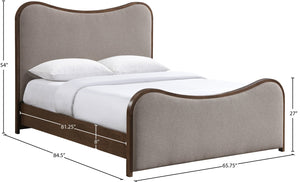 Meridian Furniture Arvada Queen Upholstered Bed Sculptural Linen Headboard Mid-century Walnut Platform B1239Brown-Q