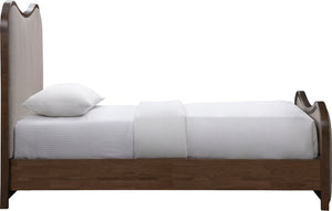 Meridian Furniture Arvada Linen Upholstered Twin Bed Sculpted Headboard Walnut Base Mid-century Style B1239Brown-T