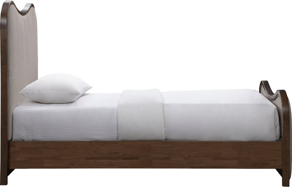 Meridian Furniture Arvada Linen Upholstered Twin Bed Sculpted Headboard Walnut Base Mid-century Style B1239Brown-T