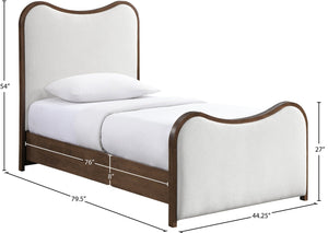 Meridian Furniture Arvada Twin Bed Linen Upholstered Walnut Base Platform Frame for Modern Bedroom B1239Cream-T