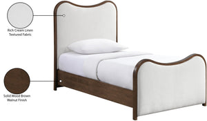 Meridian Furniture Arvada Twin Bed Linen Upholstered Walnut Base Platform Frame for Modern Bedroom B1239Cream-T