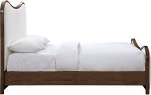 Meridian Furniture Arvada Twin Bed Linen Upholstered Walnut Base Platform Frame for Modern Bedroom B1239Cream-T