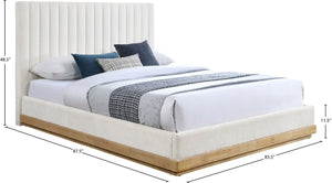 Meridian Furniture Emmet King Bed Channel Tufted Chenille Headboard Solid Wood Base Upholstered Platform Frame Cream - A B1244Cream-K