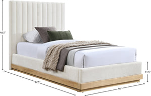 Meridian Furniture Emmet Channel Tufted Twin Bed Chenille Upholstered Wood Base Modern Platform Frame Cream - A B1244Cream-T